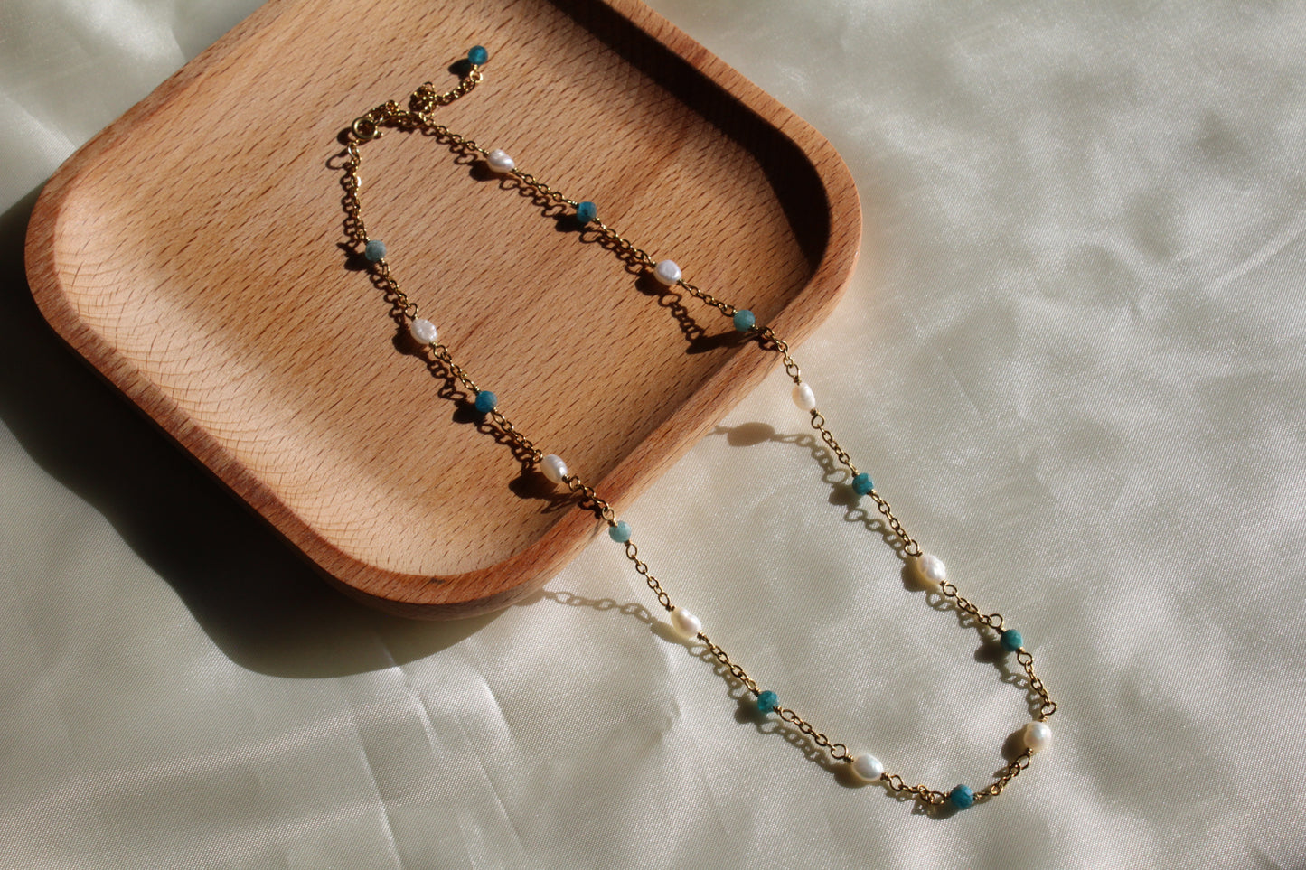 Apatite and pearl necklace