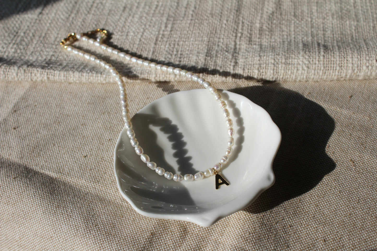 gold Initial pearl necklace