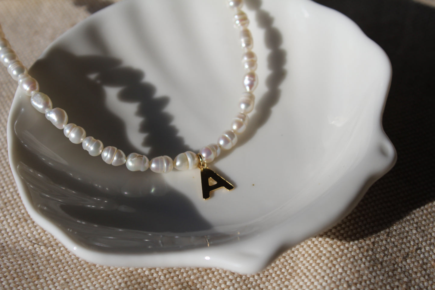 gold Initial pearl necklace