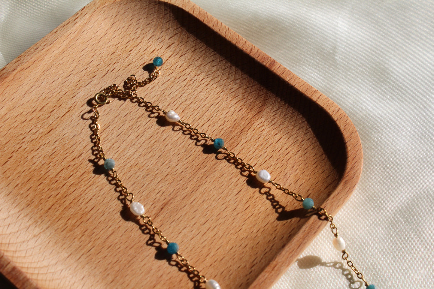 Apatite and pearl necklace