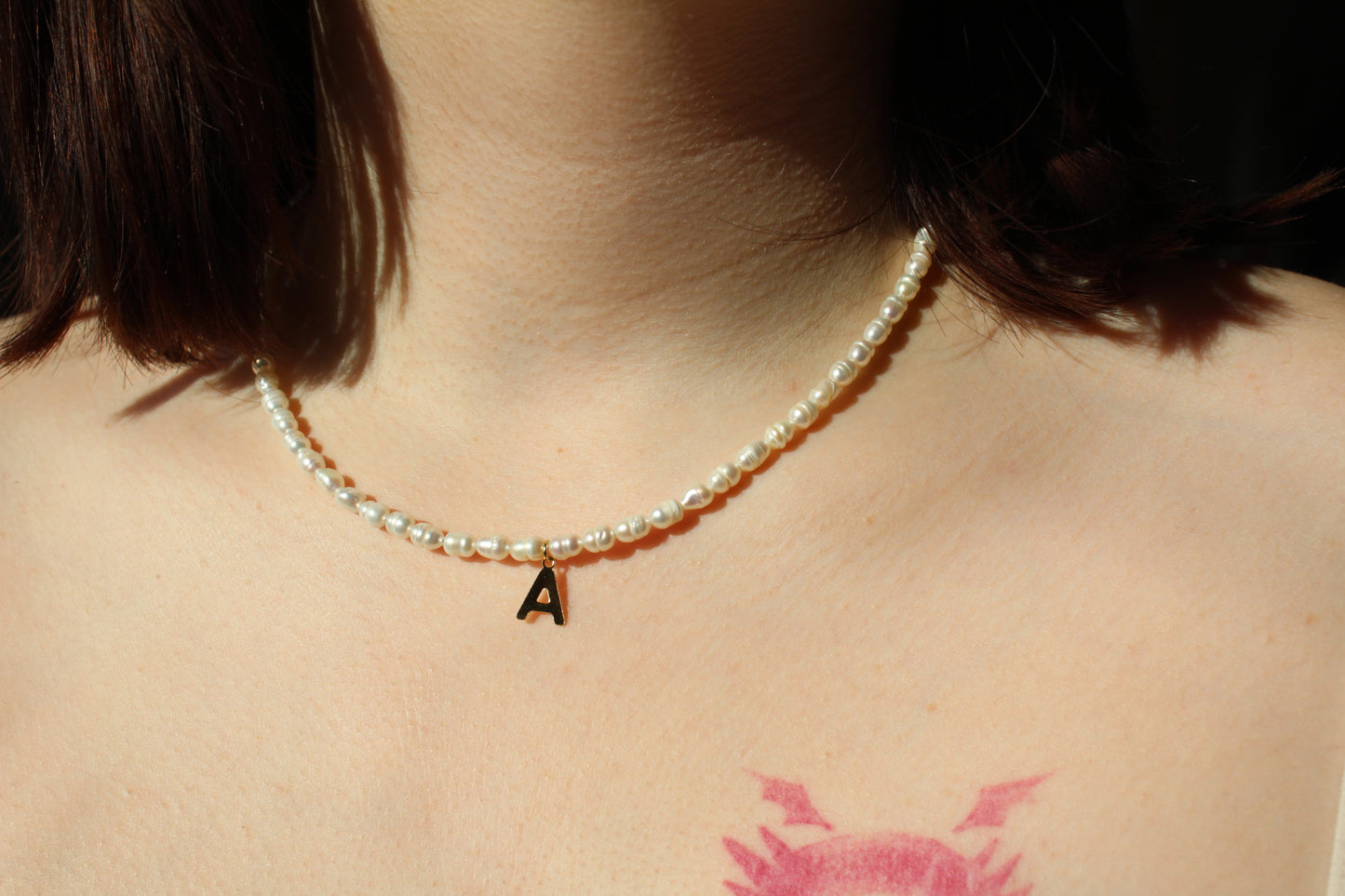 gold Initial pearl necklace