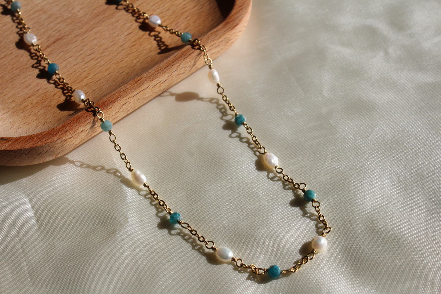 Apatite and pearl necklace
