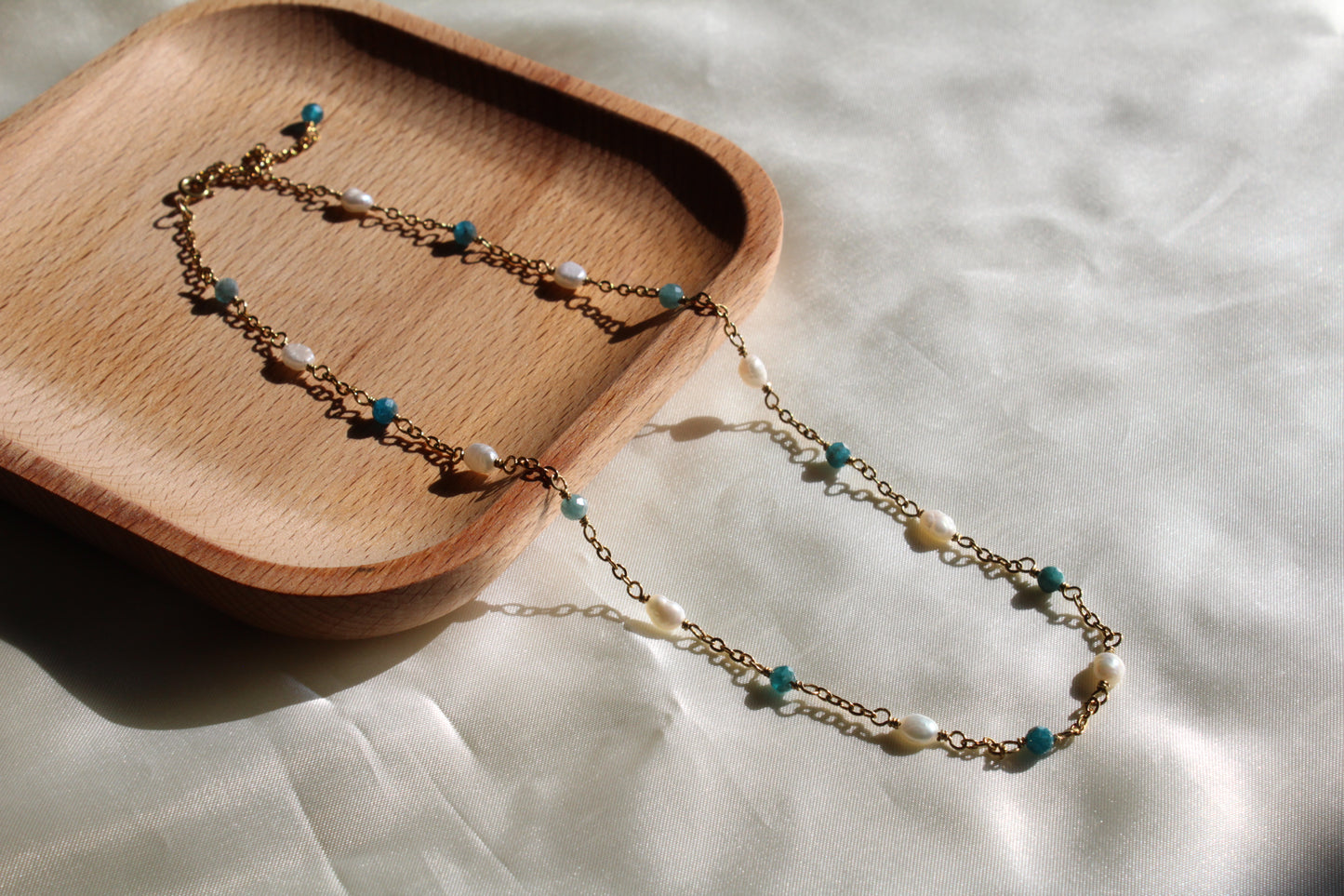 Apatite and pearl necklace
