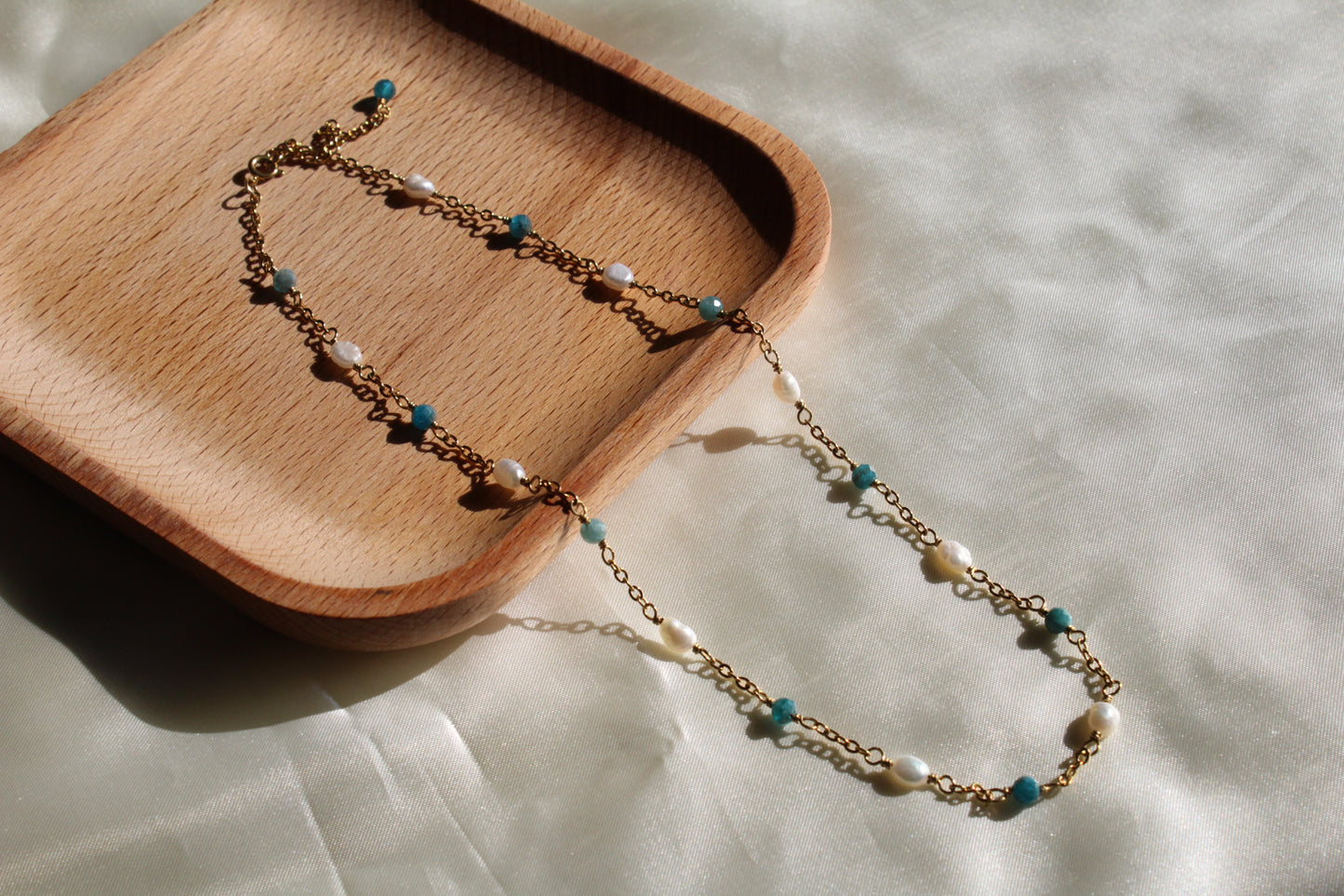 Apatite and pearl necklace
