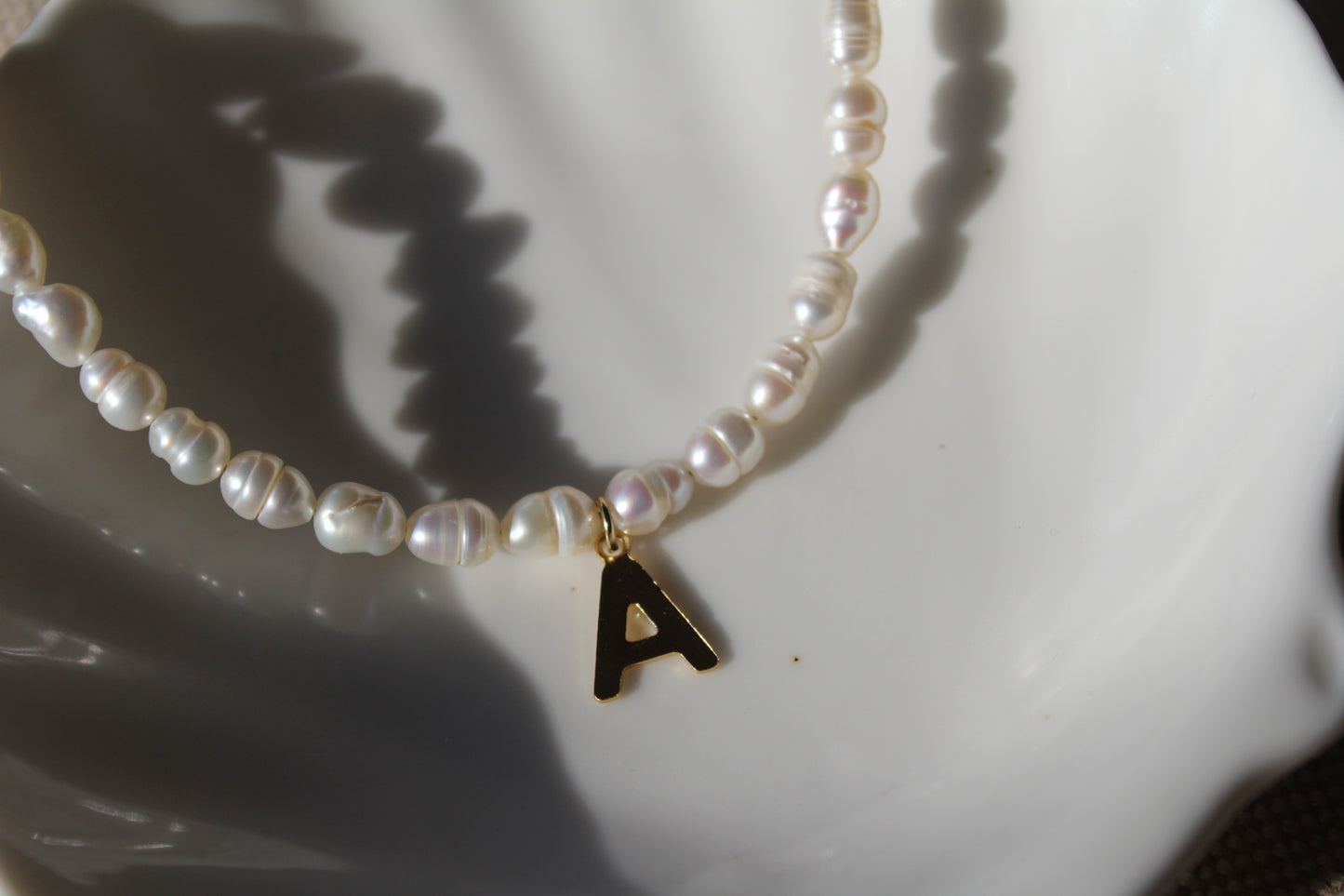 gold Initial pearl necklace
