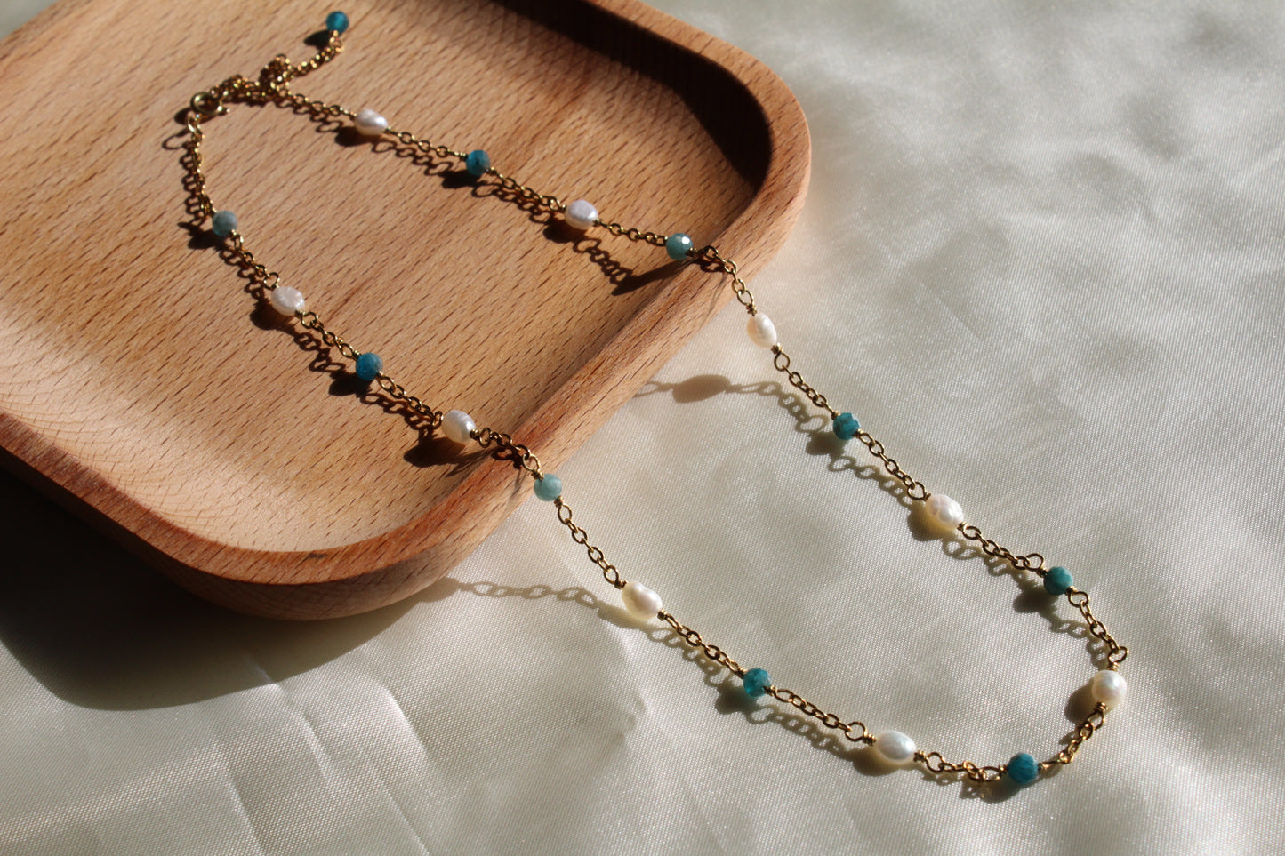 Apatite and pearl necklace