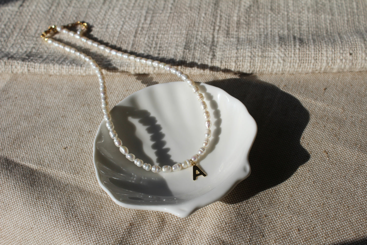 gold Initial pearl necklace