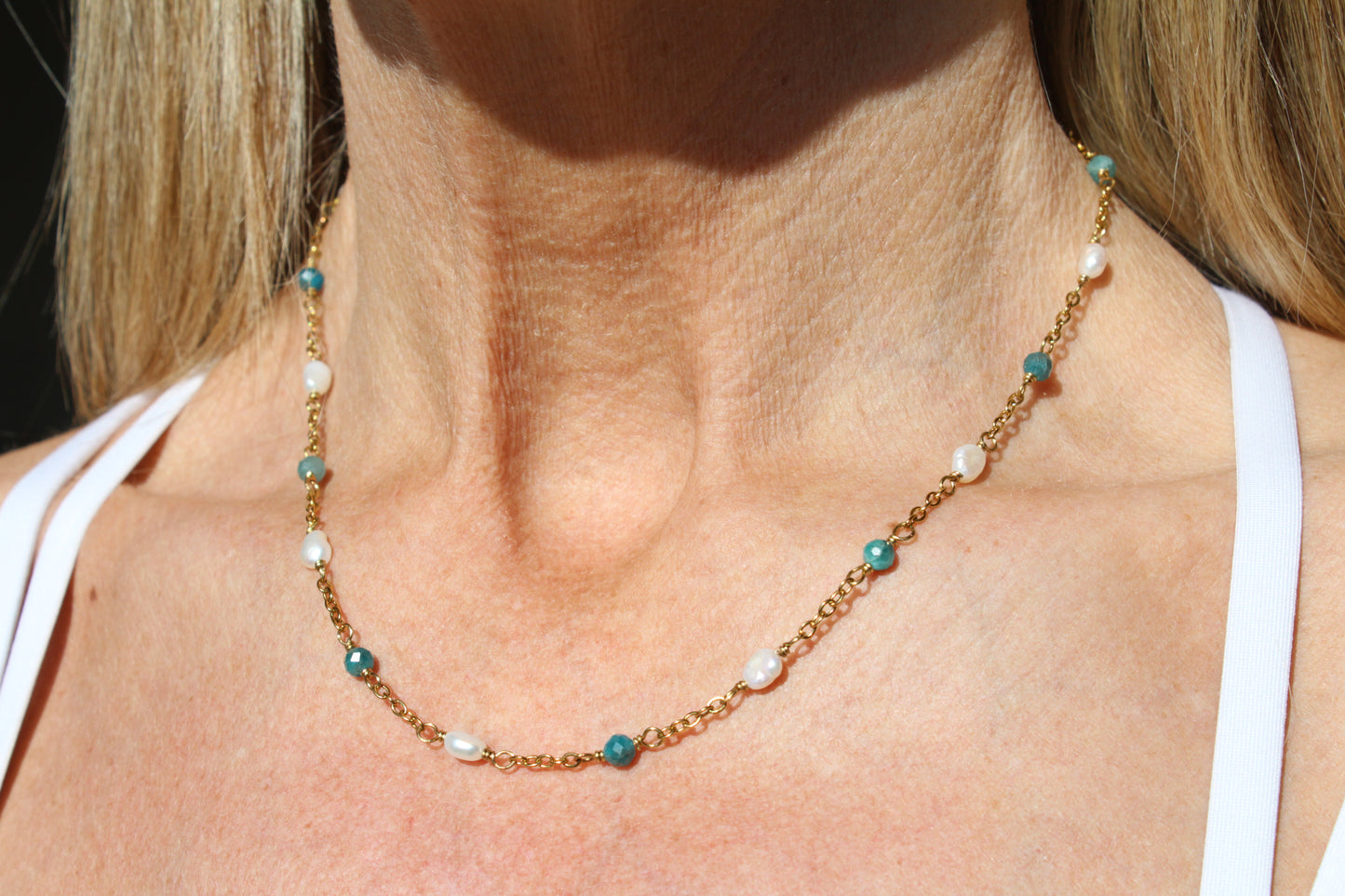 Apatite and pearl necklace