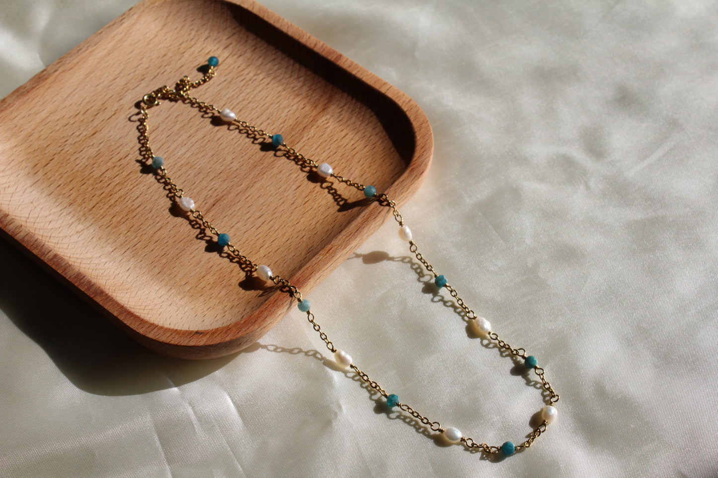 Apatite and pearl necklace