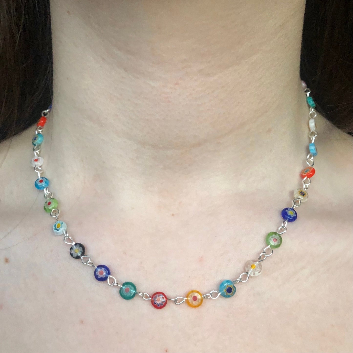 Small Millefiori silver chain necklace