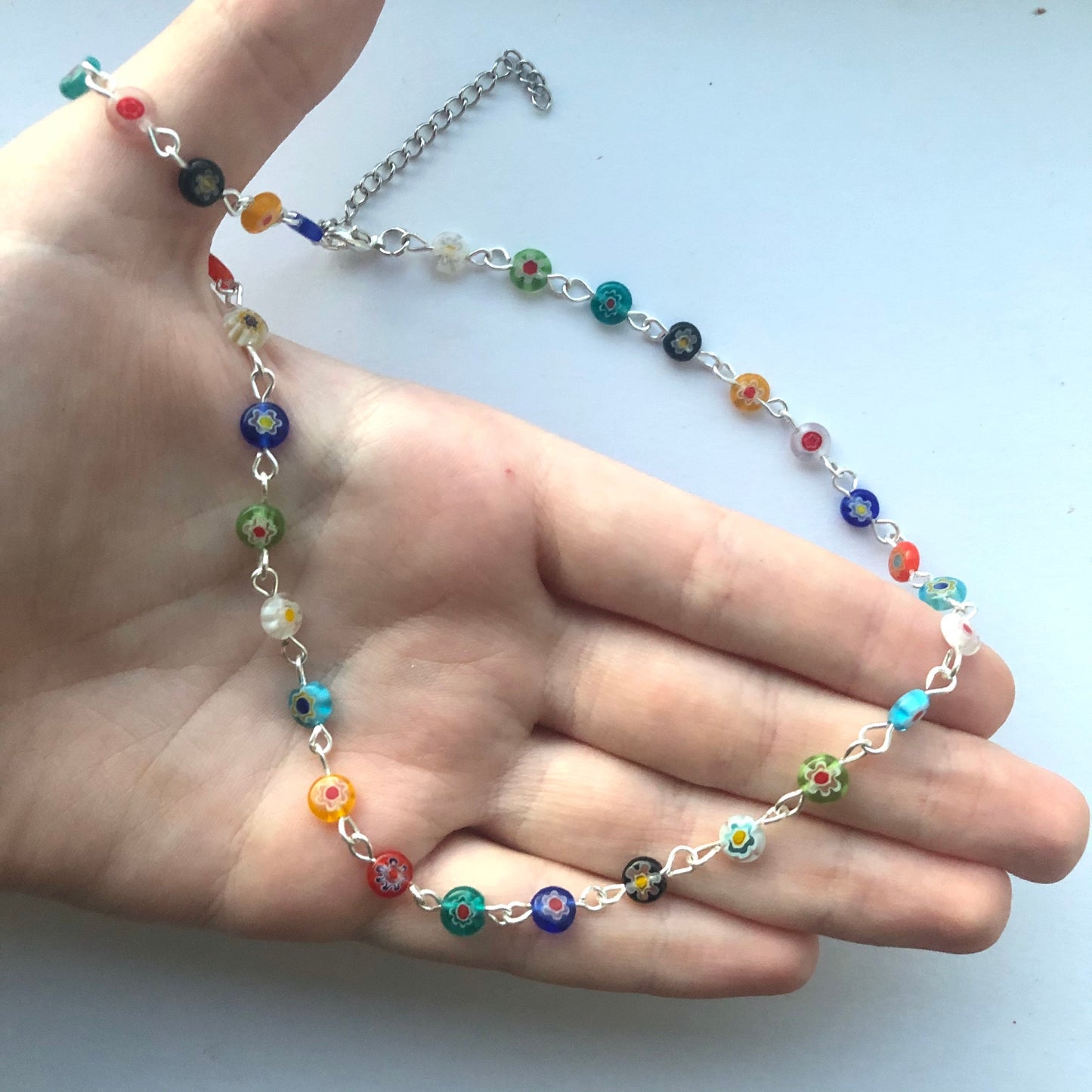 Small Millefiori silver chain necklace