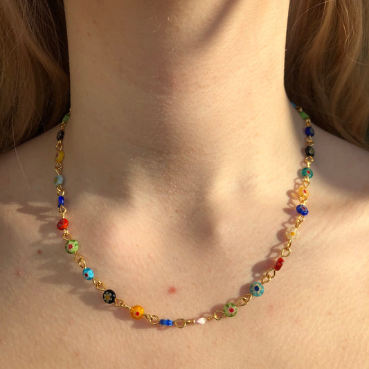 Millefiori gold chain necklace