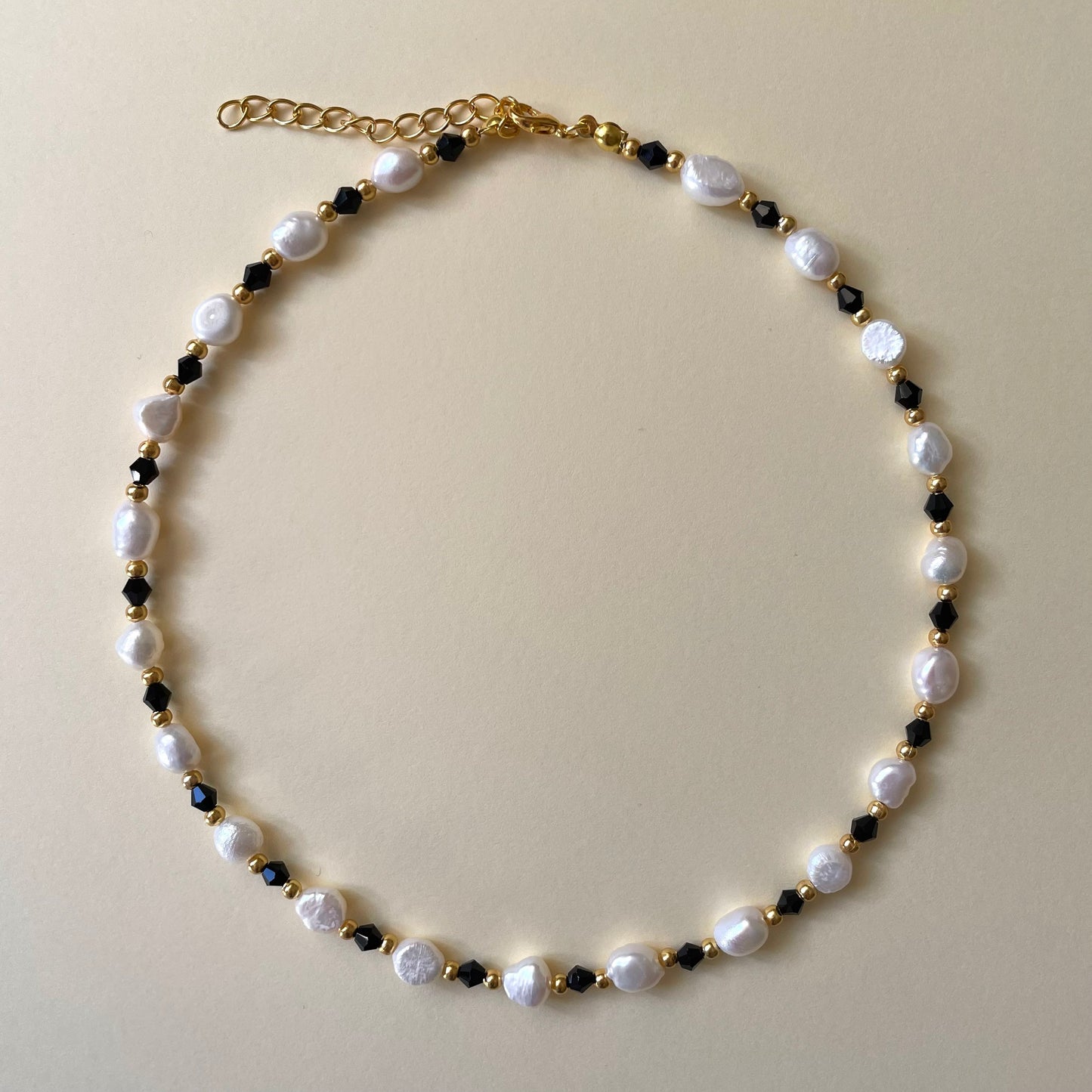 Black beaded freshwater pearl necklace