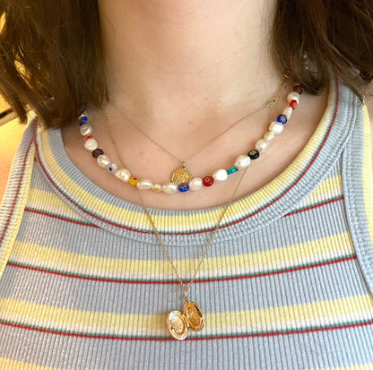 Millefiori and fresh water pearl necklace