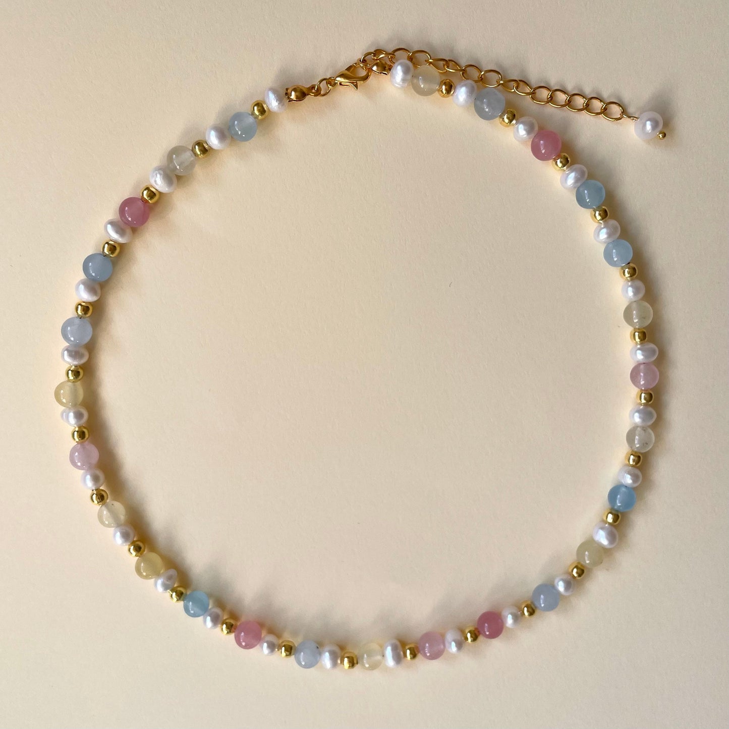 Pastel gemstone and Freshwater pearl necklace