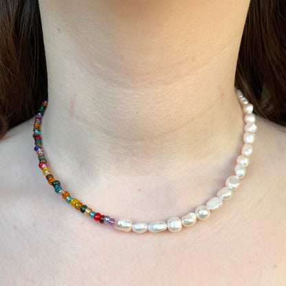 Half and half  colourful Pearl necklace