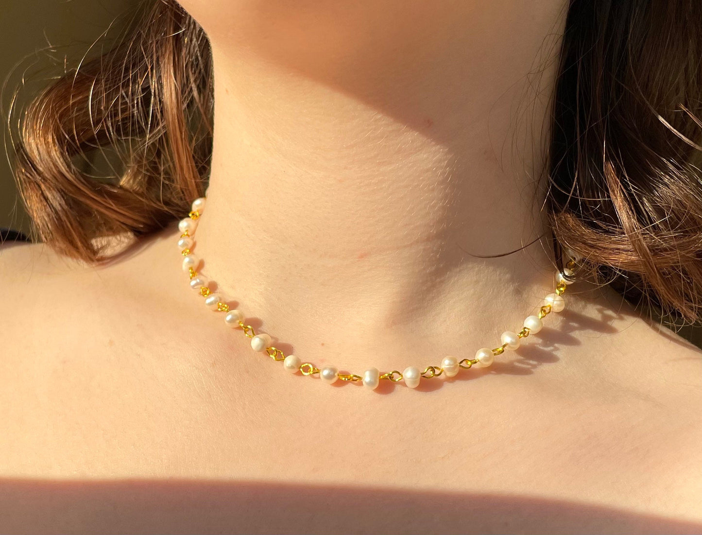 Freshwater Pearl gold chain necklace