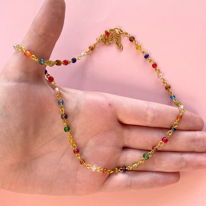 Multicoloured iridescent chain necklace