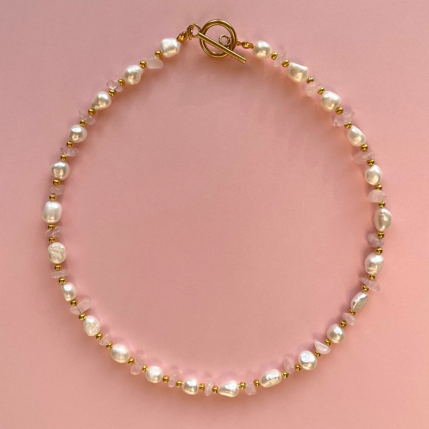 Freshwater Pearl rose quartz chip necklace