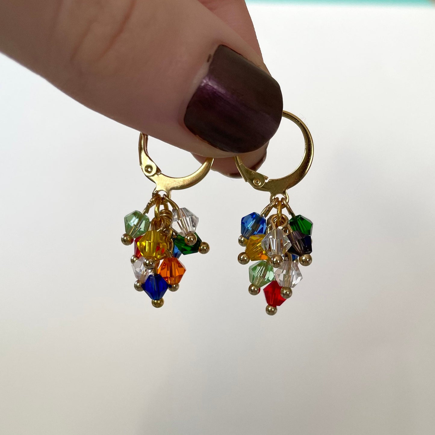 Dainty rainbow bunch huggie hoop earrings