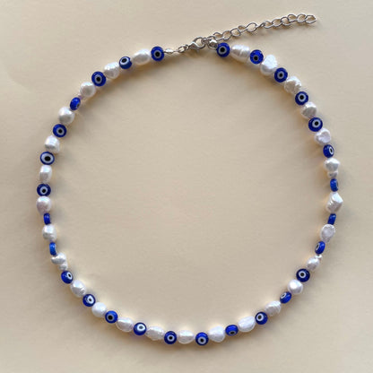 Evil eye freshwater pearl necklace