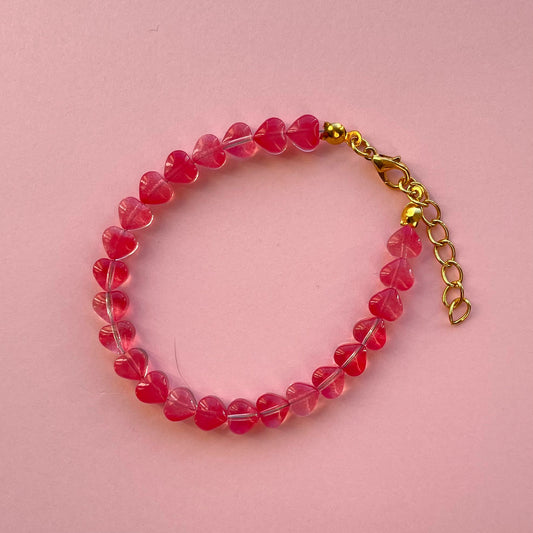 Pink Love heart beaded bracelet