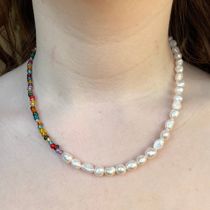 Half and half  colourful Pearl necklace