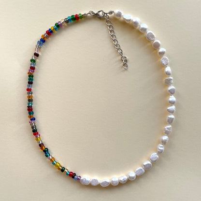 Half and half  colourful Pearl necklace