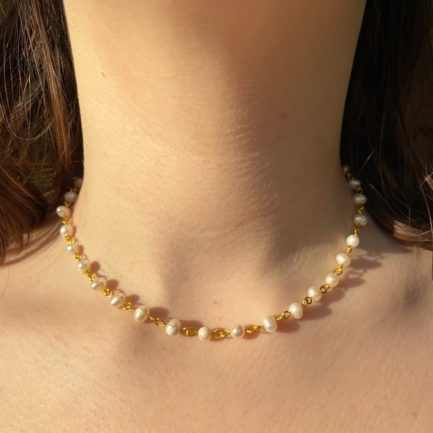 Freshwater Pearl gold chain necklace