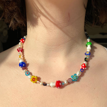 Mix n match mushroom strawberry millefiori flower necklace