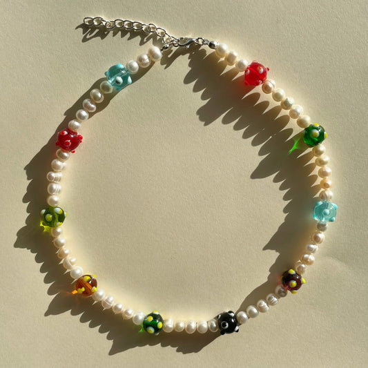 Multicoloured Lampwork freshwater pearl necklace