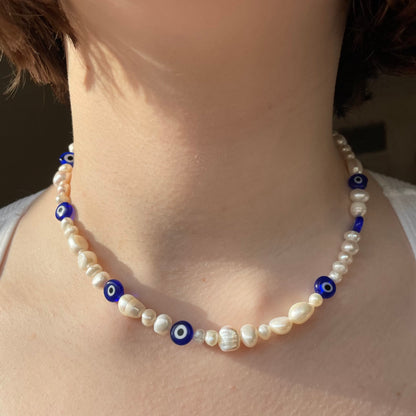 Evil eye assorted freshwater pearl necklace