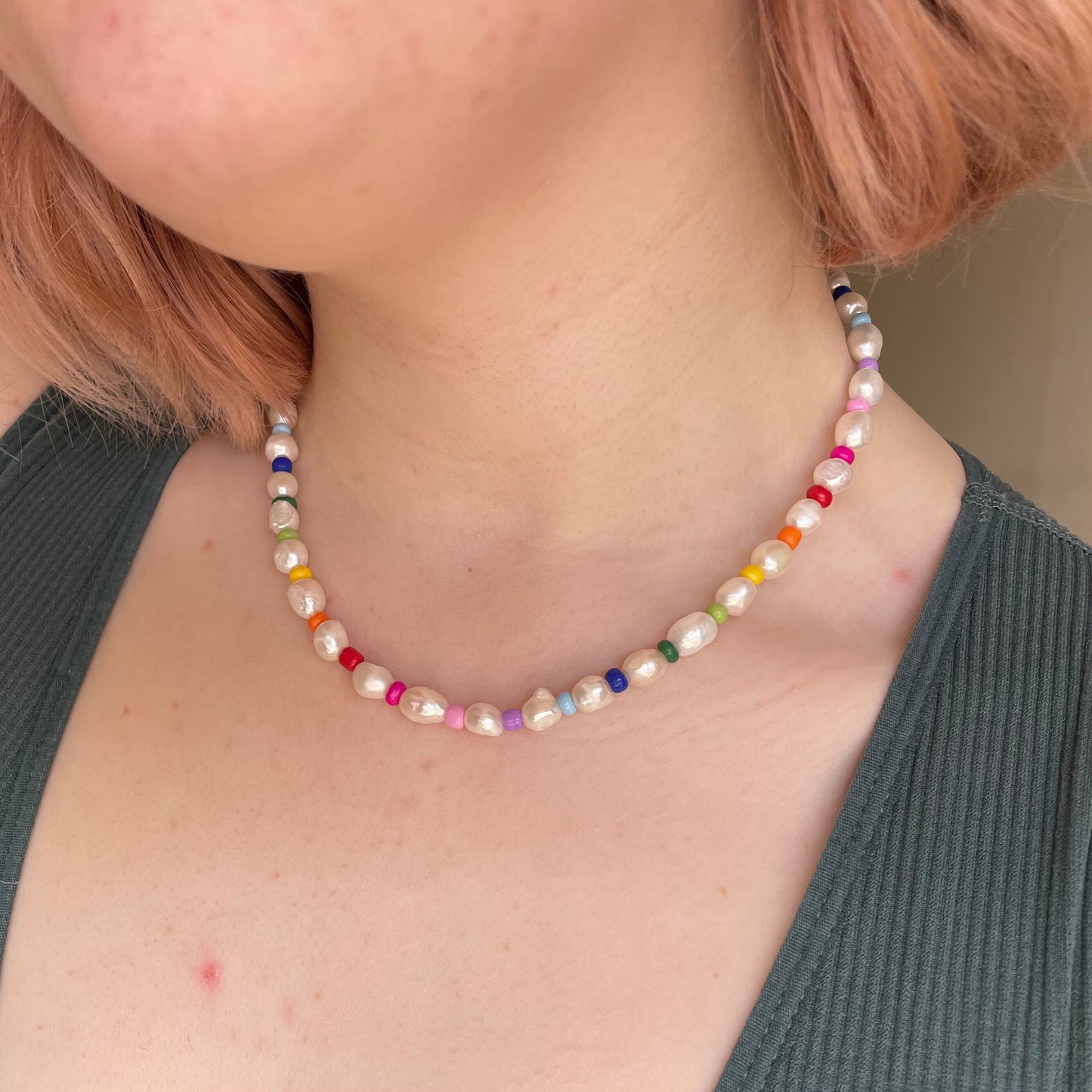 Multicoloured beaded freshwater pearl necklace