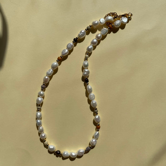 Neutral beaded freshwater pearl necklace