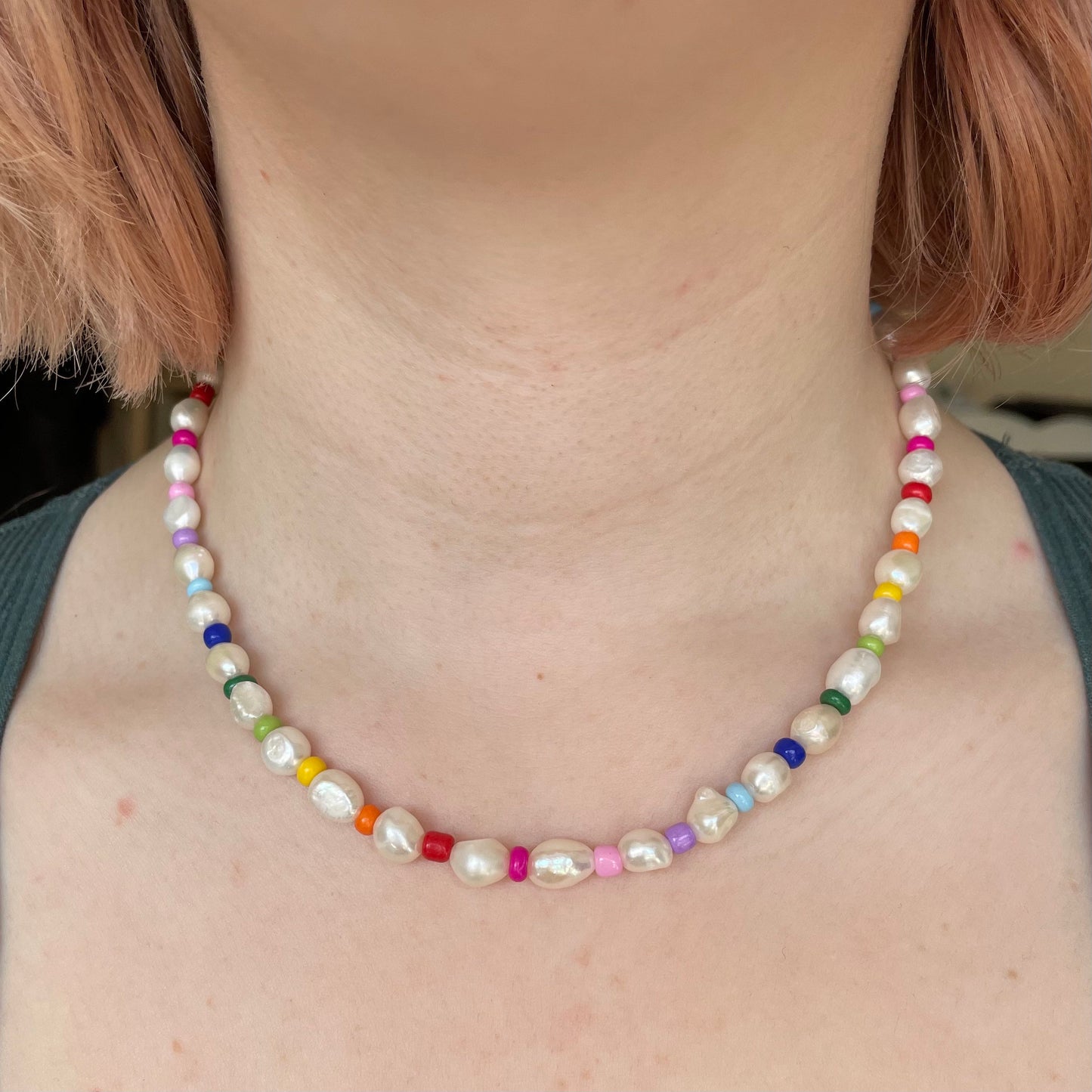 Multicoloured beaded freshwater pearl necklace