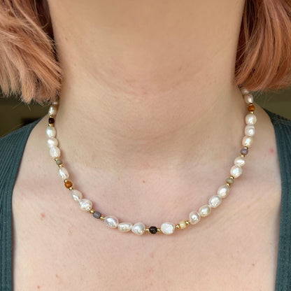 Neutral beaded freshwater pearl necklace