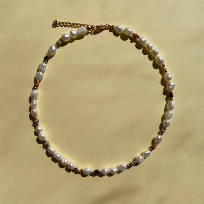 Neutral beaded freshwater pearl necklace