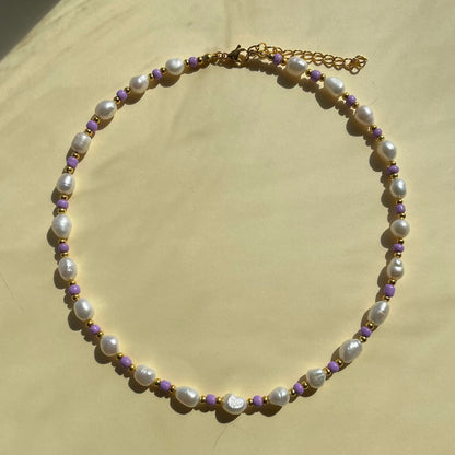 Lilac and gold Freshwater pearl necklace