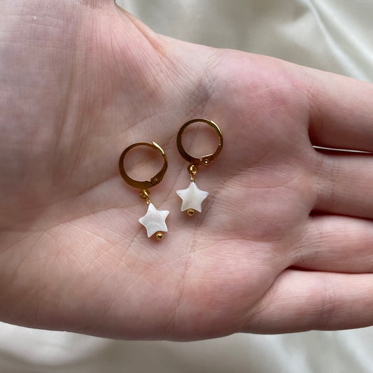 Pearlescent shell star huggie hoop earrings