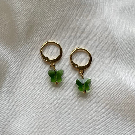 Green butterfly huggie hoop earrings