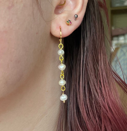 Freshwater pearl drop huggie hoop earrings