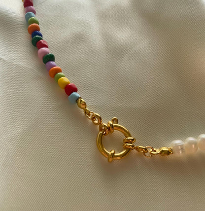 Half and half freshwater Pearl colourful necklace