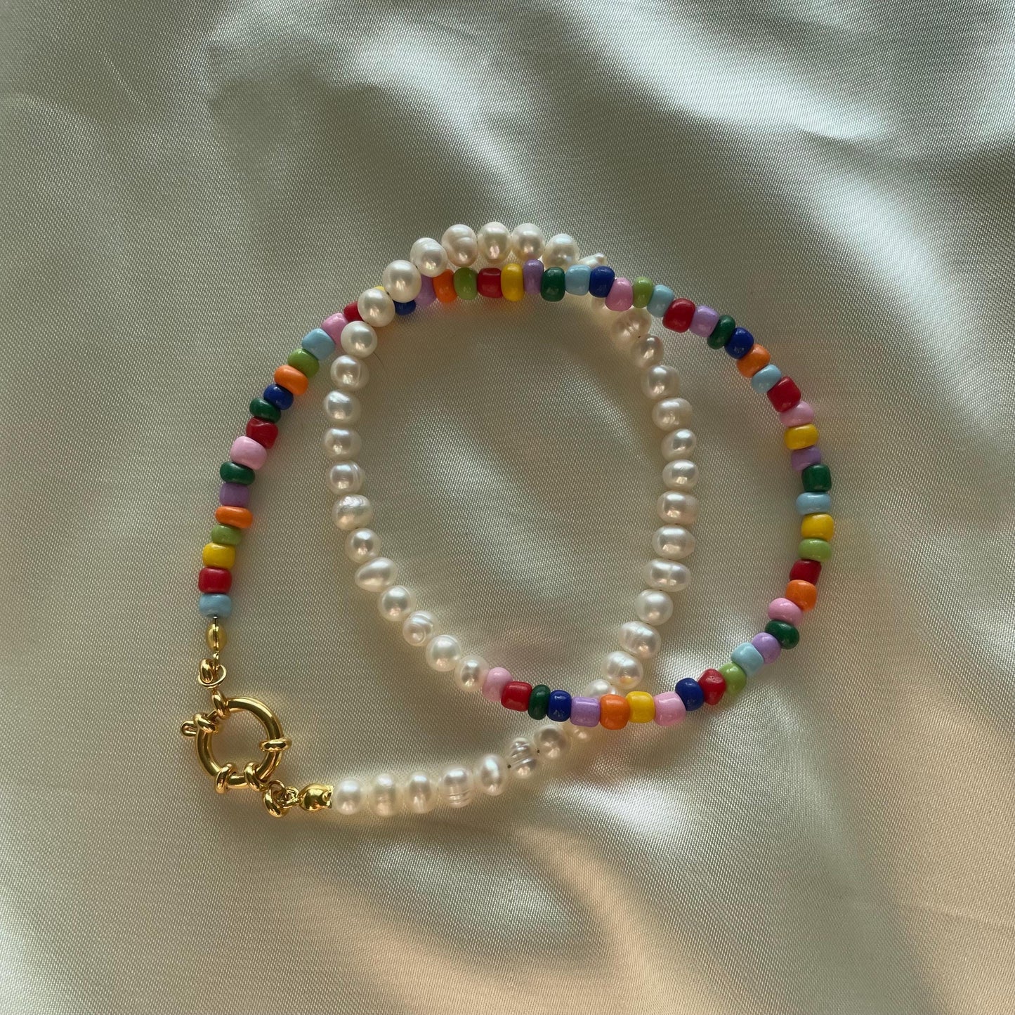 Half and half freshwater Pearl colourful necklace